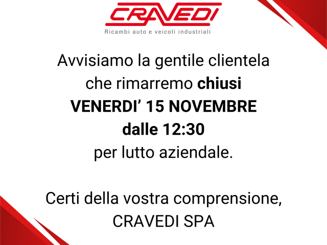 AVVISO CHIUSURA 15 NOVEMBRE